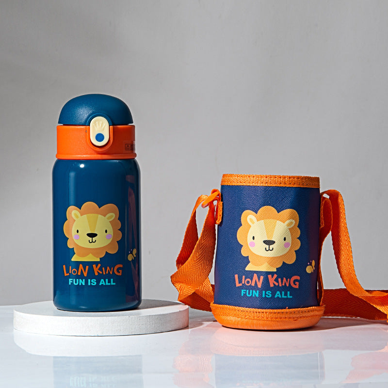 Cartoon MINI single cover children's pot 304 stainless steel baby straw cup Outdoor sports portable water cup