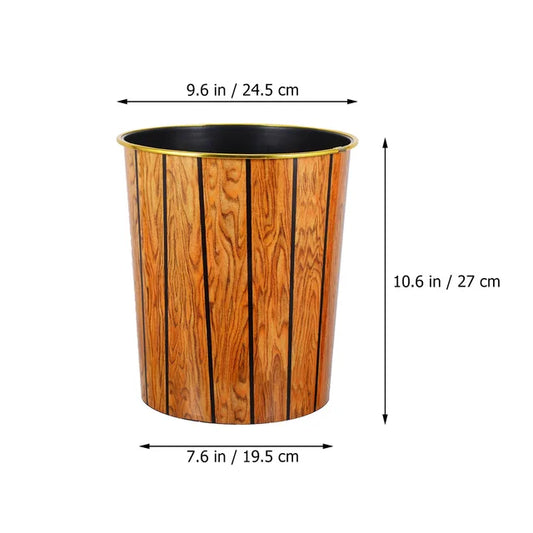 Plastic Trash Can Wastebasket Imitation Wooden Grain Garbage Container Trash Container