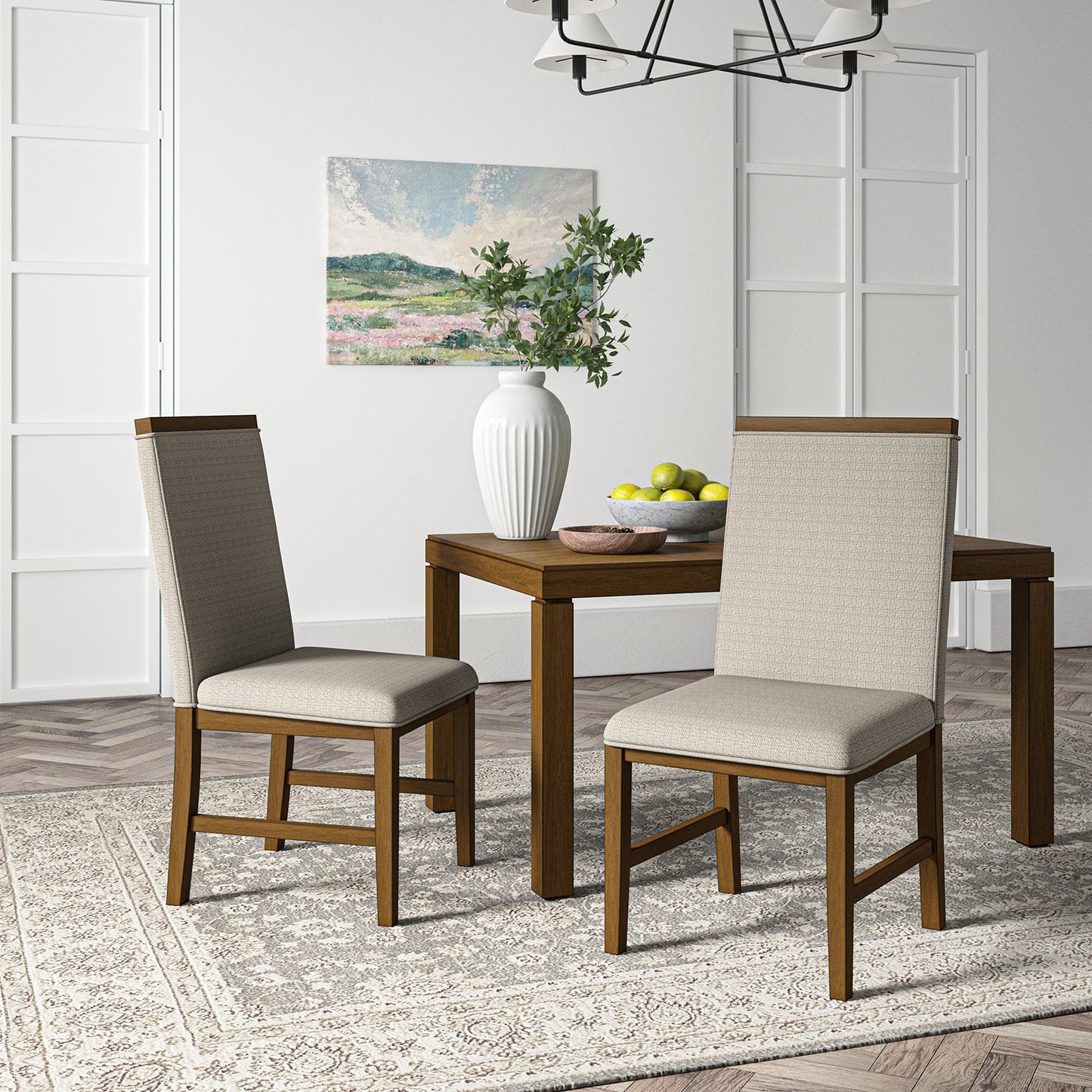 Reynold Modern Upholstered Dining Chair with Solid Wood Leg Set of 2