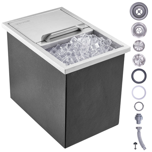 VEVOR Chest 18L x 12W x 14.5 inch Stainless Steel Cooler with Sliding Cover Drop in Ice Bin Included Pipe and Drain Plug for Cold Wine Beer, 18 x 12 x 14.5 inch, Silver