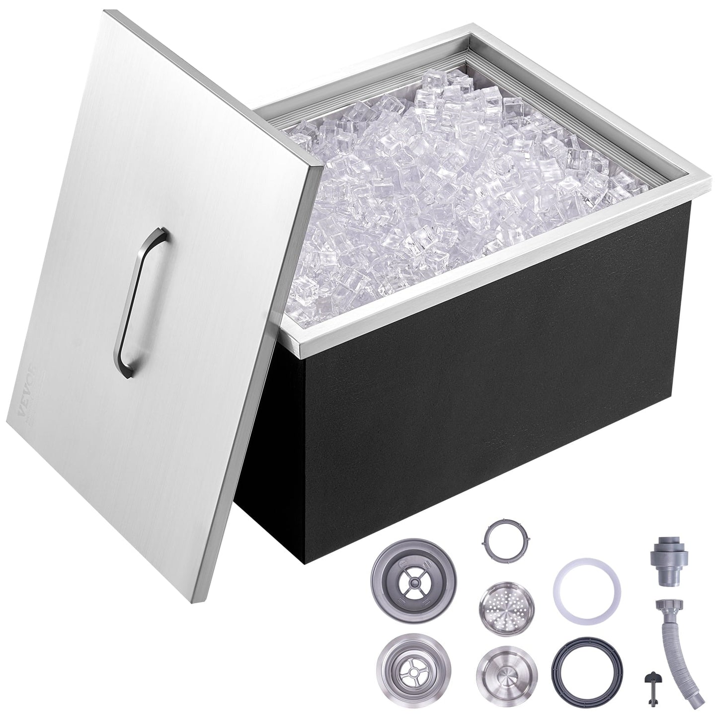 VEVOR Drop in Ice Chest 20'Lx14'Wx12'H with Cover 304 Stainless Steel Drop in Cooler Included Drain-pipe and Drain Plug Drop in Ice Bin for Cold Wine Beer