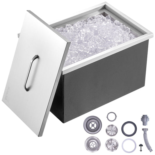 VEVOR Drop in Ice Chest 22'Lx17'Wx12'H with Sliding Cover 304 Stainless Steel Drop in Cooler Included Drain-pipe and Drain Plug Drop in Ice Bin for Cold Wine Beer