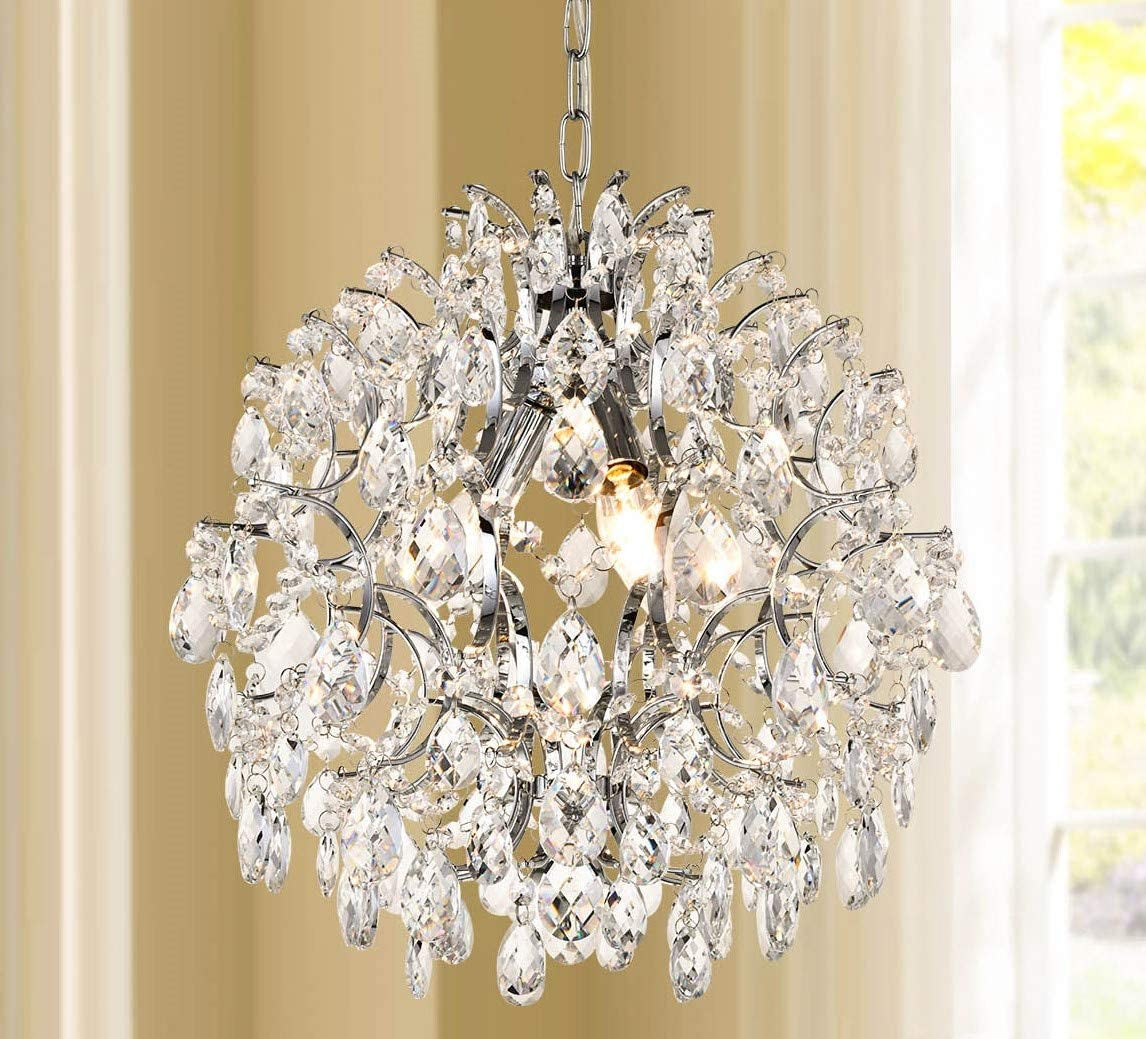 Bestier Black Modern Pendant Chandelier Crystal Raindrop Lighting Ceiling Light Fixture Lamp for Dining Room Bathroom Bedroom Livingroom Entryway 1 E26 Bulbs Required D13 in X H16 In