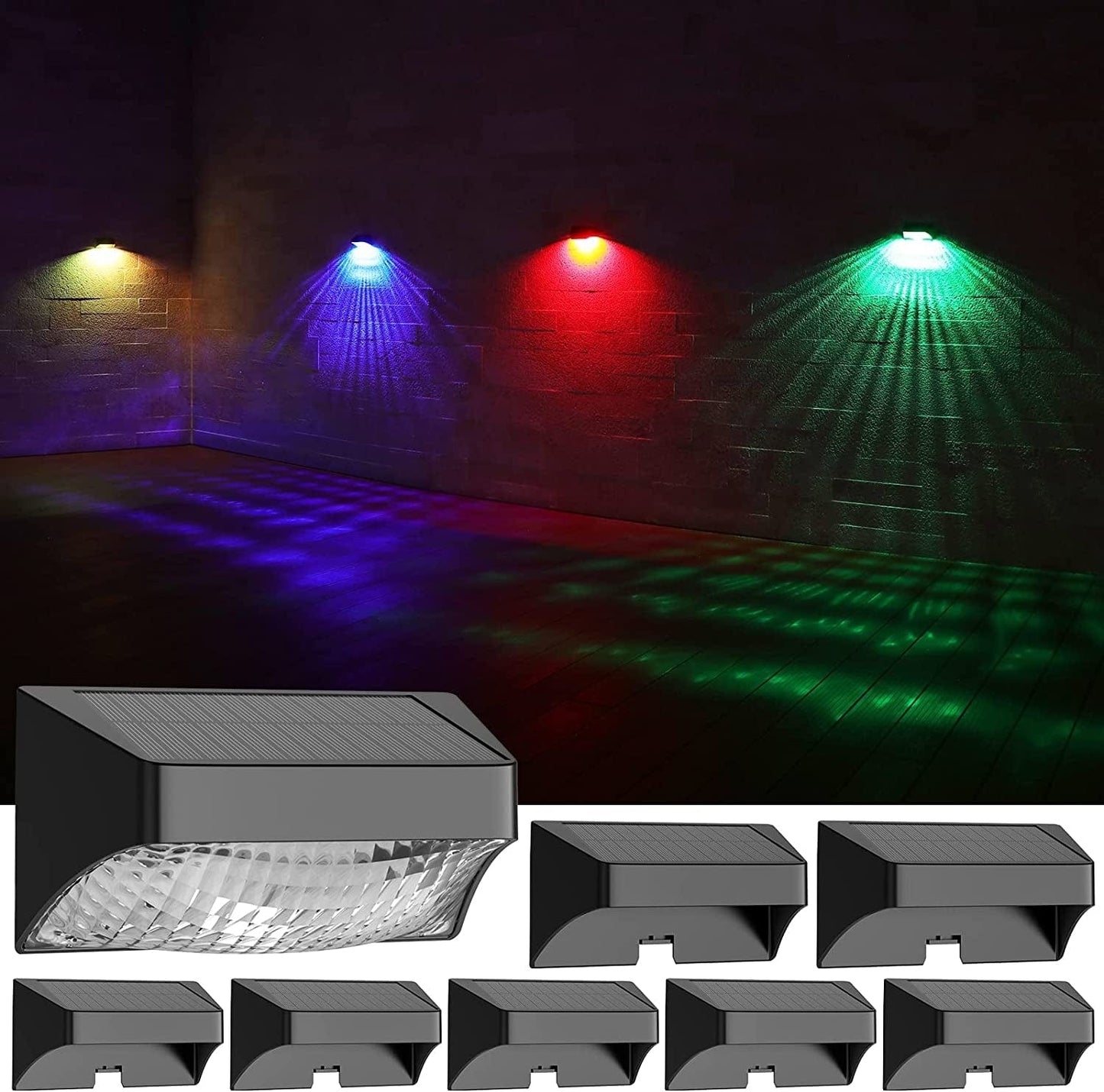 AGPTEK Solar Fence Lights Warm White & RGB Lock Mode 4Pack, 10 Lighting Modes Detachable Lampshade Fence Solar Lights IP65 Waterproof Outdoor Decorative Solar Lights for Fence, Wall, Patio, Step, Deck