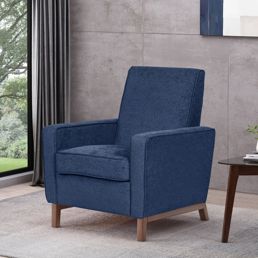 Club Chair - Navy Blue - Rattan / Fabric