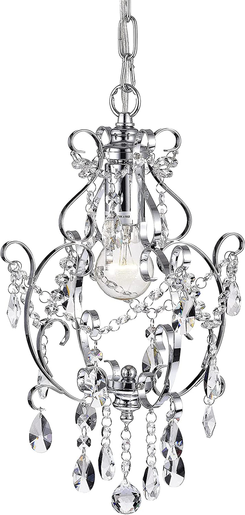 Mini Flush Mount Crystal Chandelier Modern Chrome Pendant Light Adjustable Chain Iron Ceiling Fixture 1-Light for Bedroom Bathroom Loft Kitchen