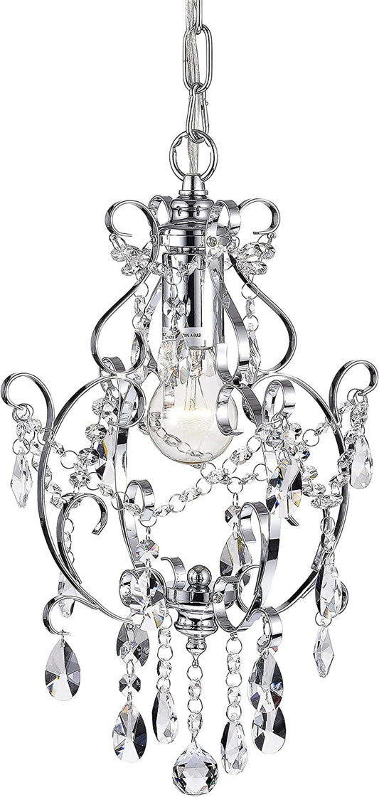 Mini Flush Mount Crystal Chandelier Modern Chrome Pendant Light Adjustable Chain Iron Ceiling Fixture 1-Light for Bedroom Bathroom Loft Kitchen