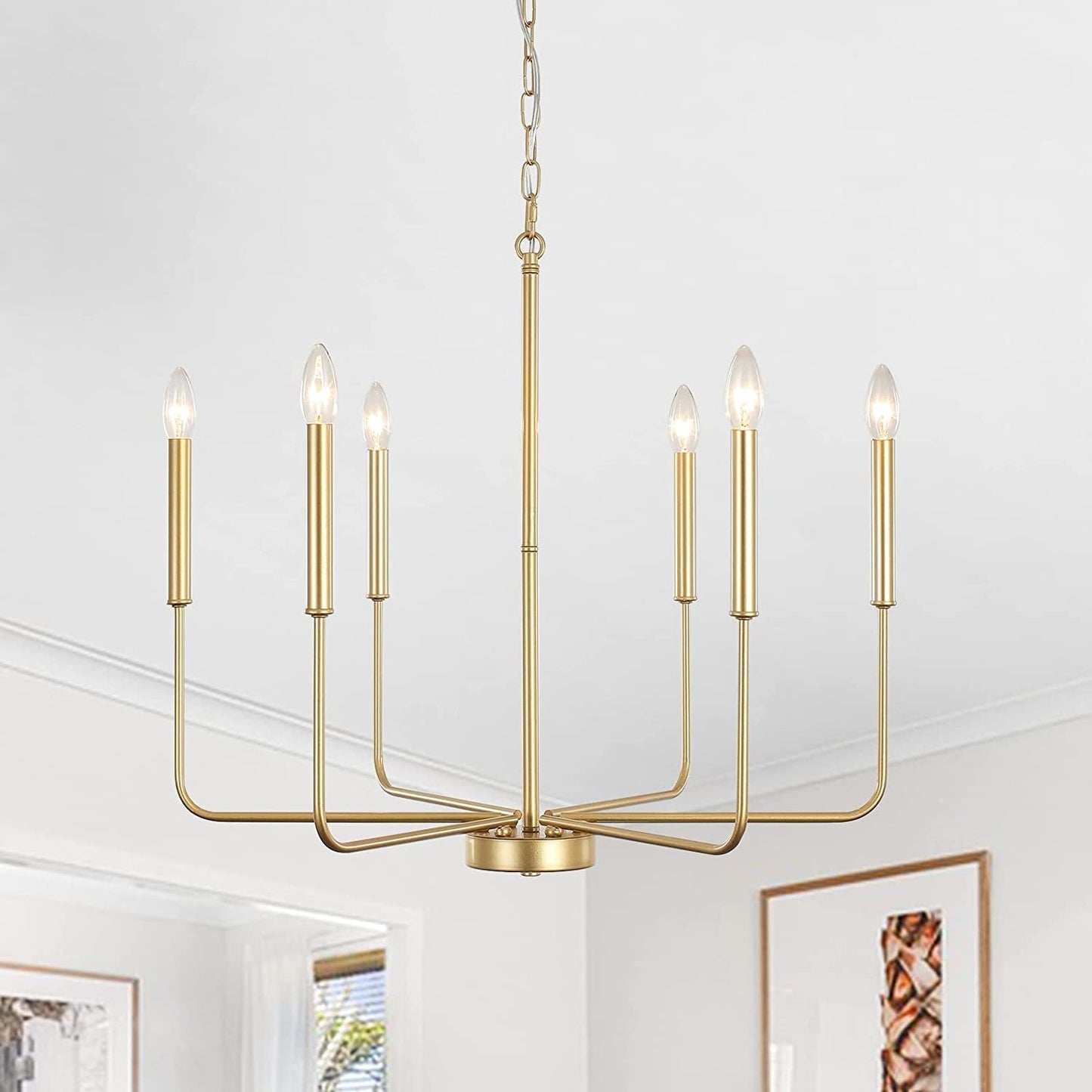 ZCHAOZ Modern Farmhouse Chandelier for Dining Room, 6 Lights Chandelier Light Fixture Adjustable Height, Black and Gold Hanging Candle Pendant Lighting for Kitchen Island Living Room Bedroom Foyer