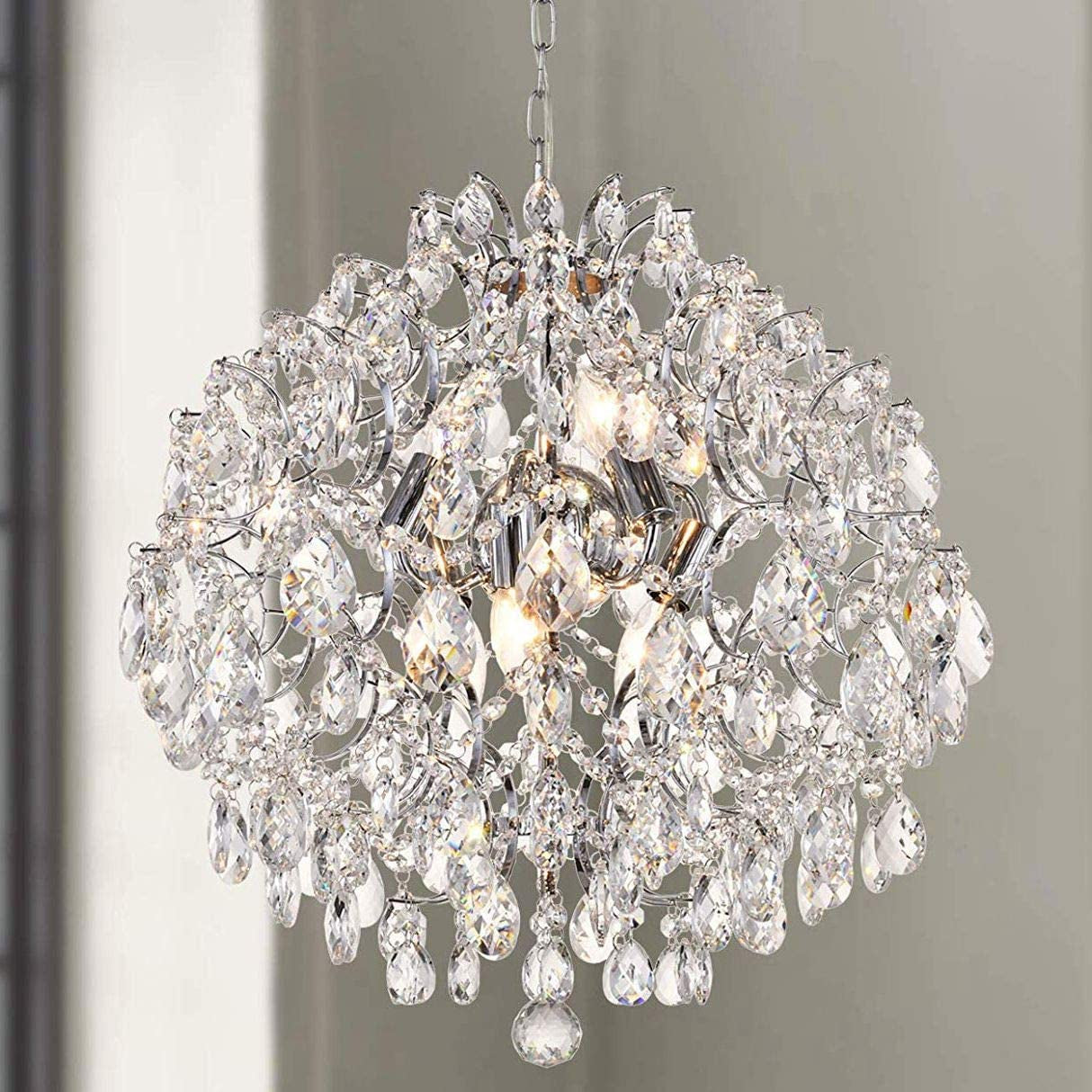 Bestier Black Modern Pendant Chandelier Crystal Raindrop Lighting Ceiling Light Fixture Lamp for Dining Room Bathroom Bedroom Livingroom Entryway 1 E26 Bulbs Required D13 in X H16 In