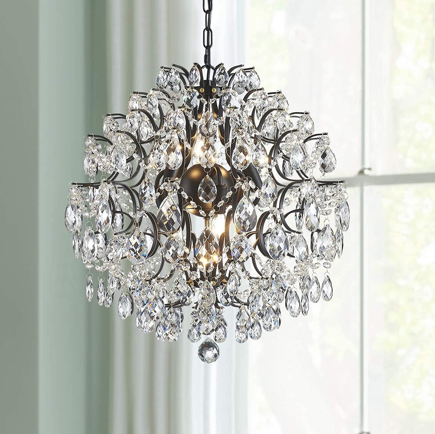 Bestier Black Modern Pendant Chandelier Crystal Raindrop Lighting Ceiling Light Fixture Lamp for Dining Room Bathroom Bedroom Livingroom Entryway 1 E26 Bulbs Required D13 in X H16 In