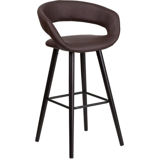 Brynn Series 29'' High Contemporary Cappuccino Wood Barstool in Brown Vinyl