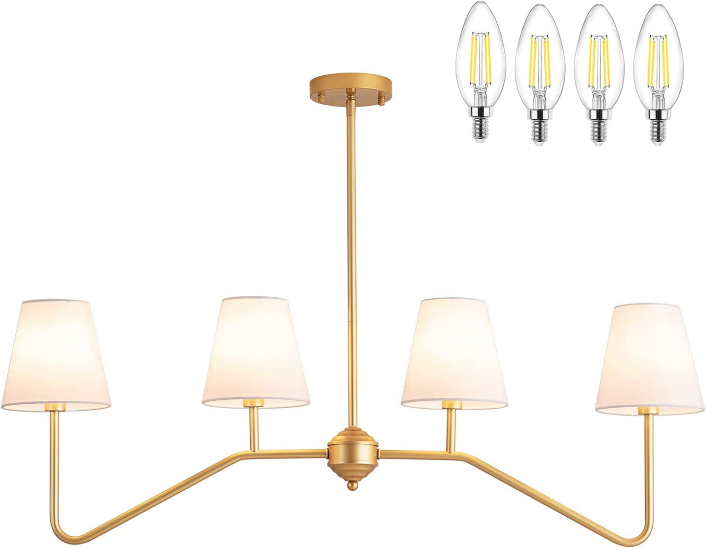 9MMML 39" 4 Arms Kitchen Island Lighting,4 Lights Dining Room Chandelier,Black Body + Fabric Shade Fixture for Hallway Entryway Foyer Living Room,4 E12 Bulb Included