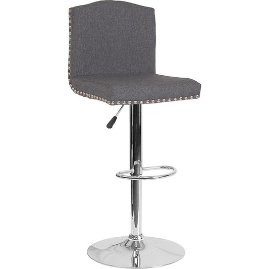 Bellagio Contemporary Adjustable Height Barstool with Accent Nail Trim in Dark Gray Fabric