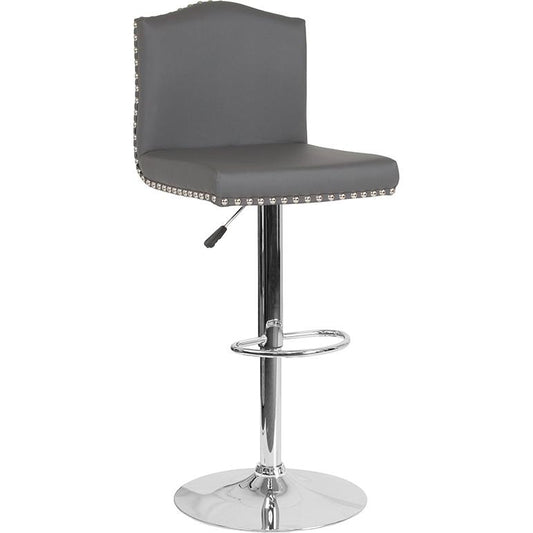 Bellagio Contemporary Adjustable Height Barstool with Accent Nail Trim in Gray LeatherSoft