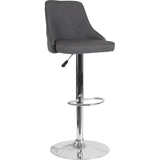 Trieste Contemporary Adjustable Height Barstool in Dark Gray Fabric