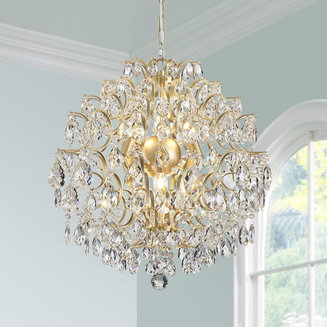 Bestier Black Modern Pendant Chandelier Crystal Raindrop Lighting Ceiling Light Fixture Lamp for Dining Room Bathroom Bedroom Livingroom Entryway 1 E26 Bulbs Required D13 in X H16 In