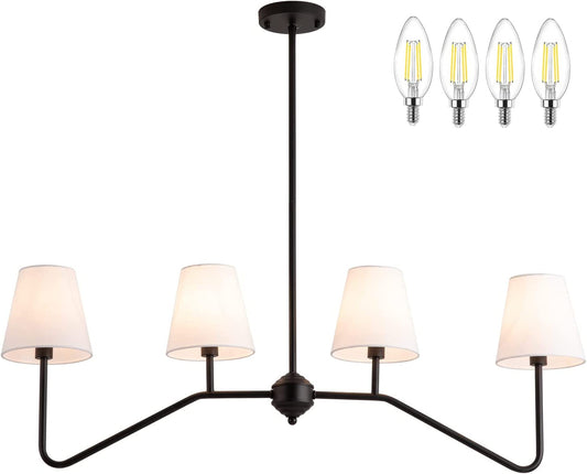 9MMML 39" 4 Arms Kitchen Island Lighting,4 Lights Dining Room Chandelier,Black Body + Fabric Shade Fixture for Hallway Entryway Foyer Living Room,4 E12 Bulb Included