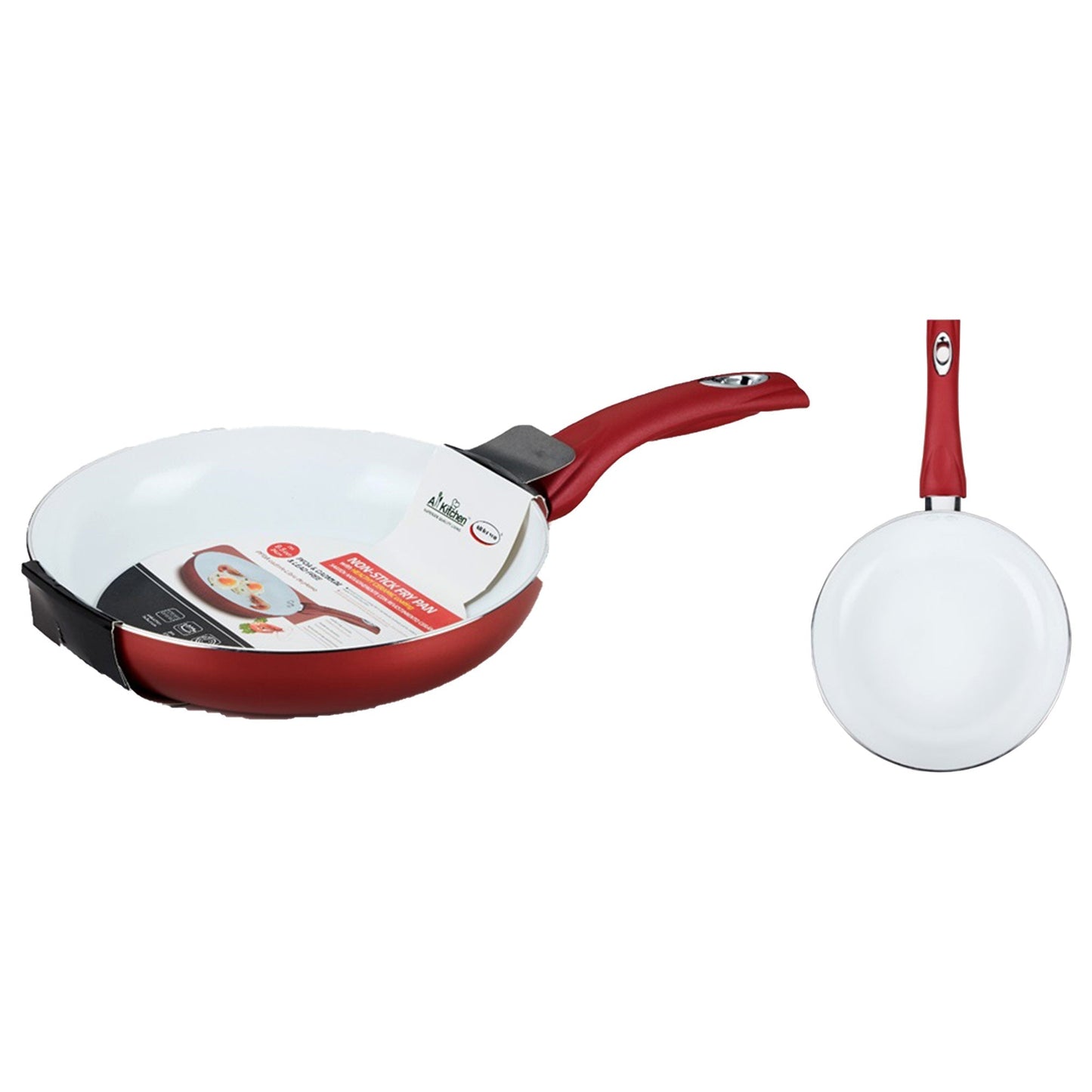 My Store Non-Stick White Ceramic Coating Frying Pan with Soft Touch Handle, Red, 9.5 Inches
