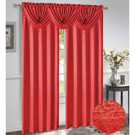 Norah Jacquard Rod Pocket Window Panel, Red, 54x84 Inches
