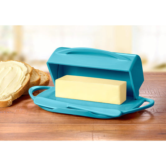 My Store Flip-Top Butter Dish With Spreader, Aqua, 9x5.5x3 Inches