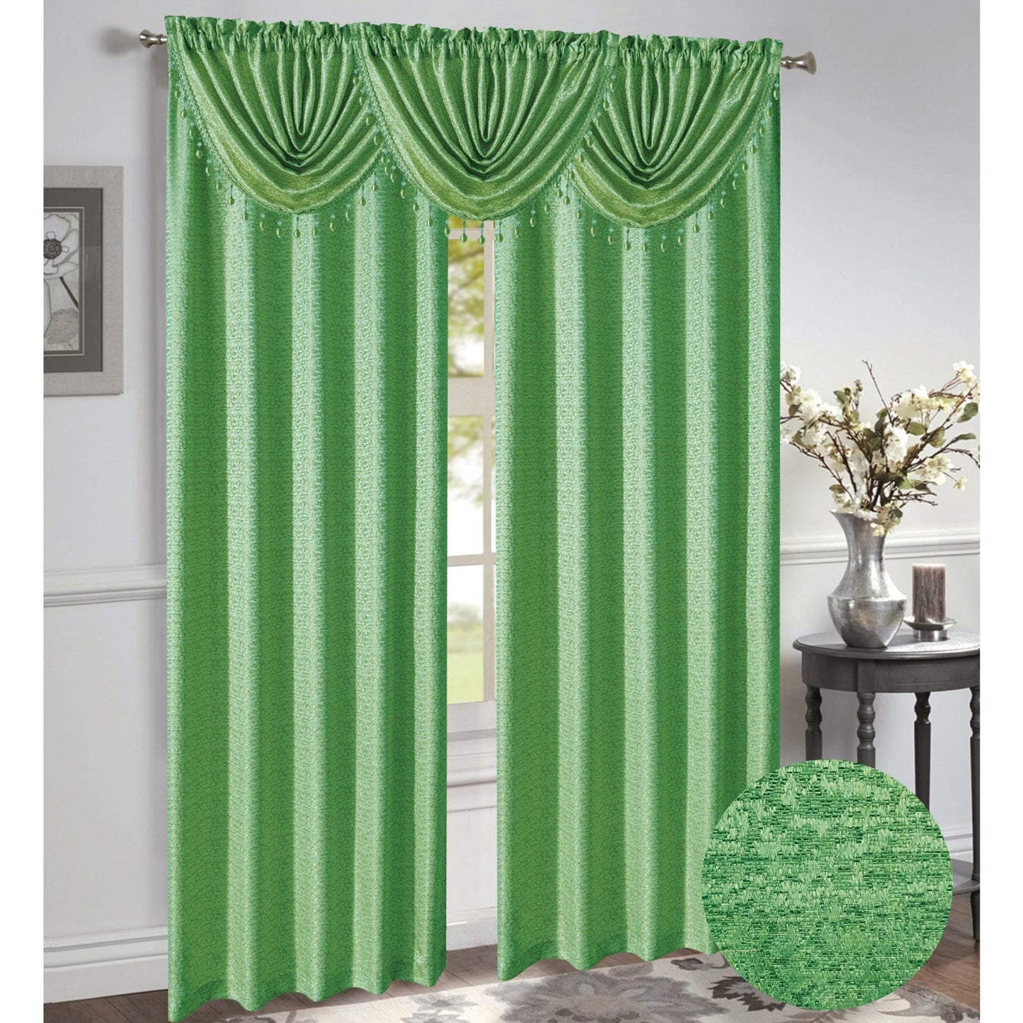 Norah Jacquard Rod Pocket Window Panel, Emerald Green, 54x84 Inches