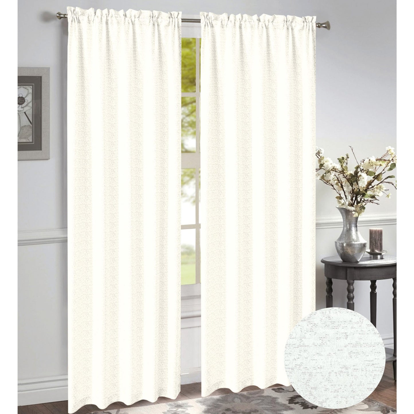 Norah Jacquard Rod Pocket Window Panel, White, 54x84 Inches