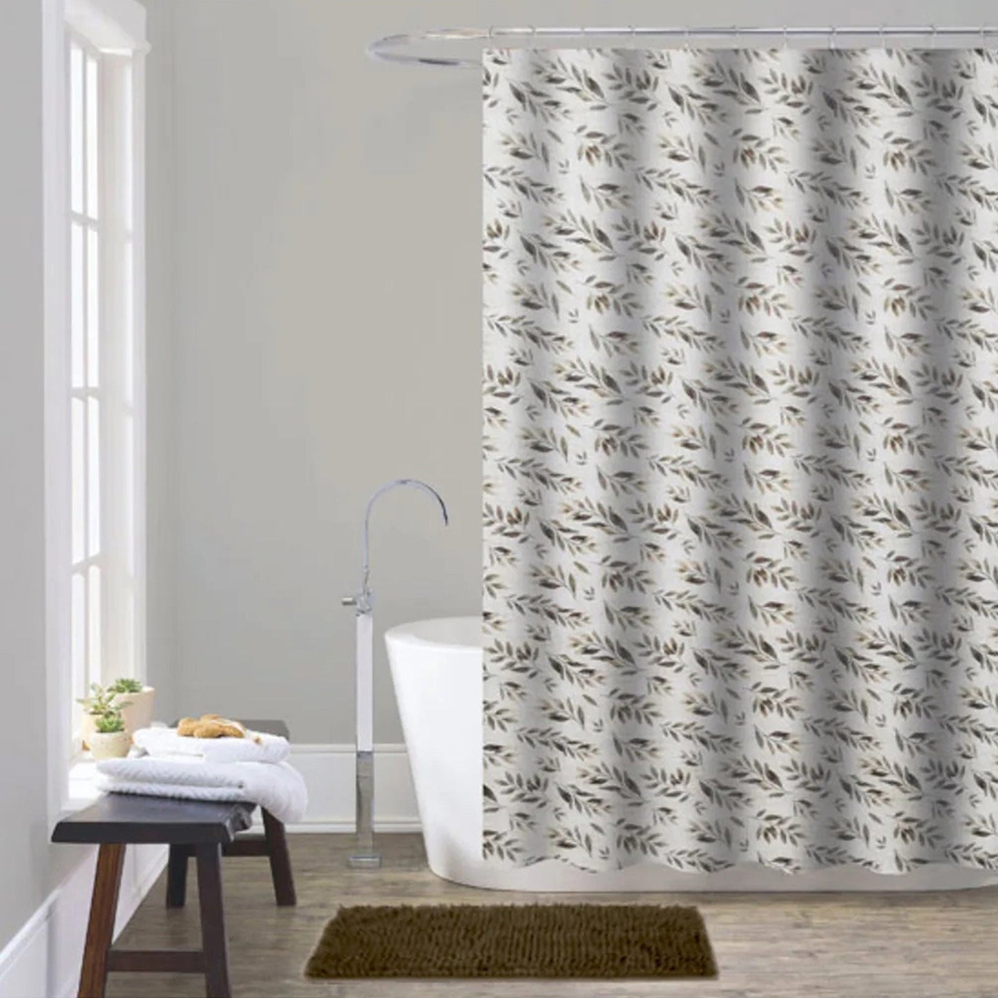 Doral 14 Piece Chenille Non-Slip Bath Rug with Shower Curtain Set, Taupe