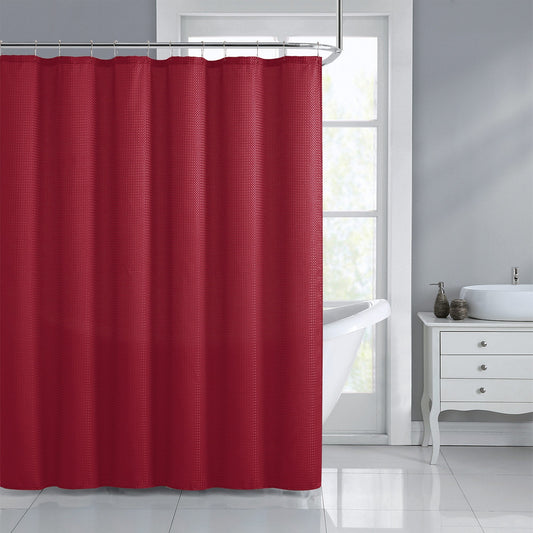 My Store 13 Piece Jacquard Dobby Shower Curtain Set with Hooks, Red, 70x72 Inches