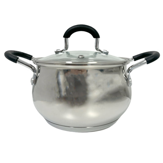 My Store Stainless Steel Casserole Pot with Glass Cover & Handle, Silver, 2.1 Quart