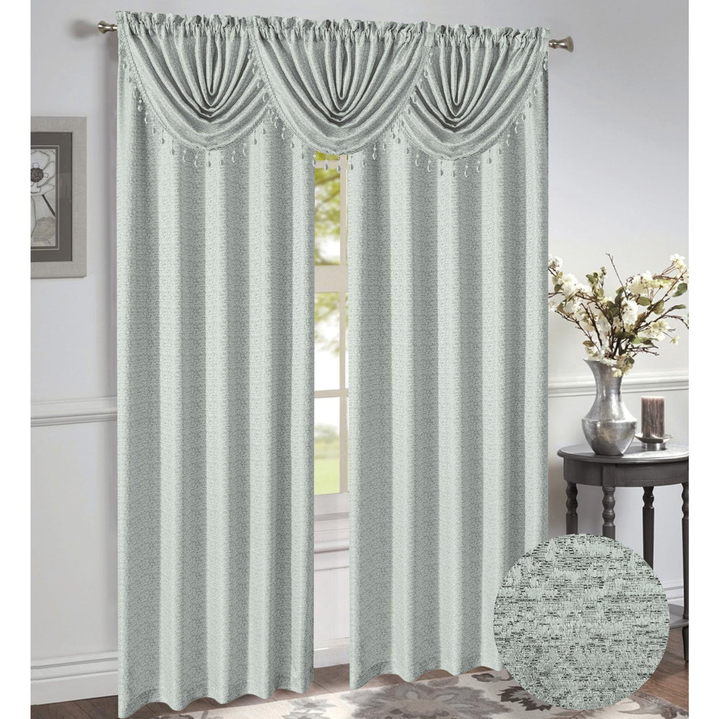 Norah Jacquard Rod Pocket Window Panel, Silver, 54x84 Inches