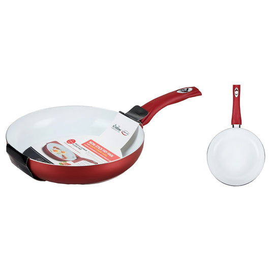 My Store Non-Stick White Ceramic Coating Frying Pan with Soft Touch Handle, Red, 11 Inches