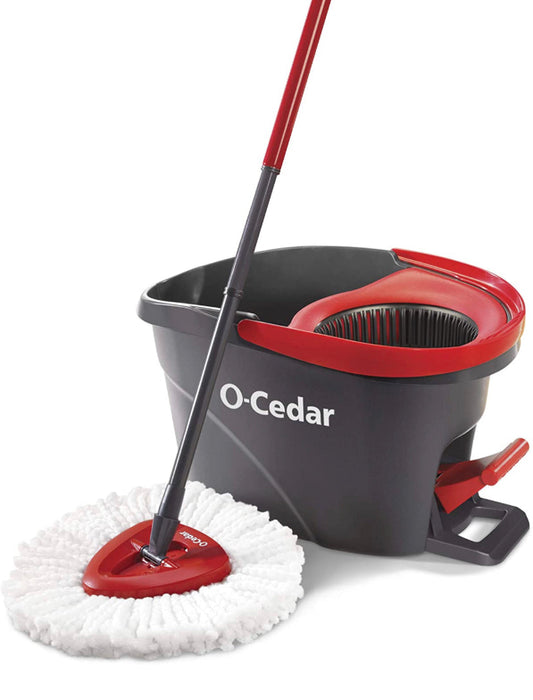 O-Cedar EasyWring Microfiber Spin Mop, Bucket Floor Cleaning System, Red, Gray - $25
