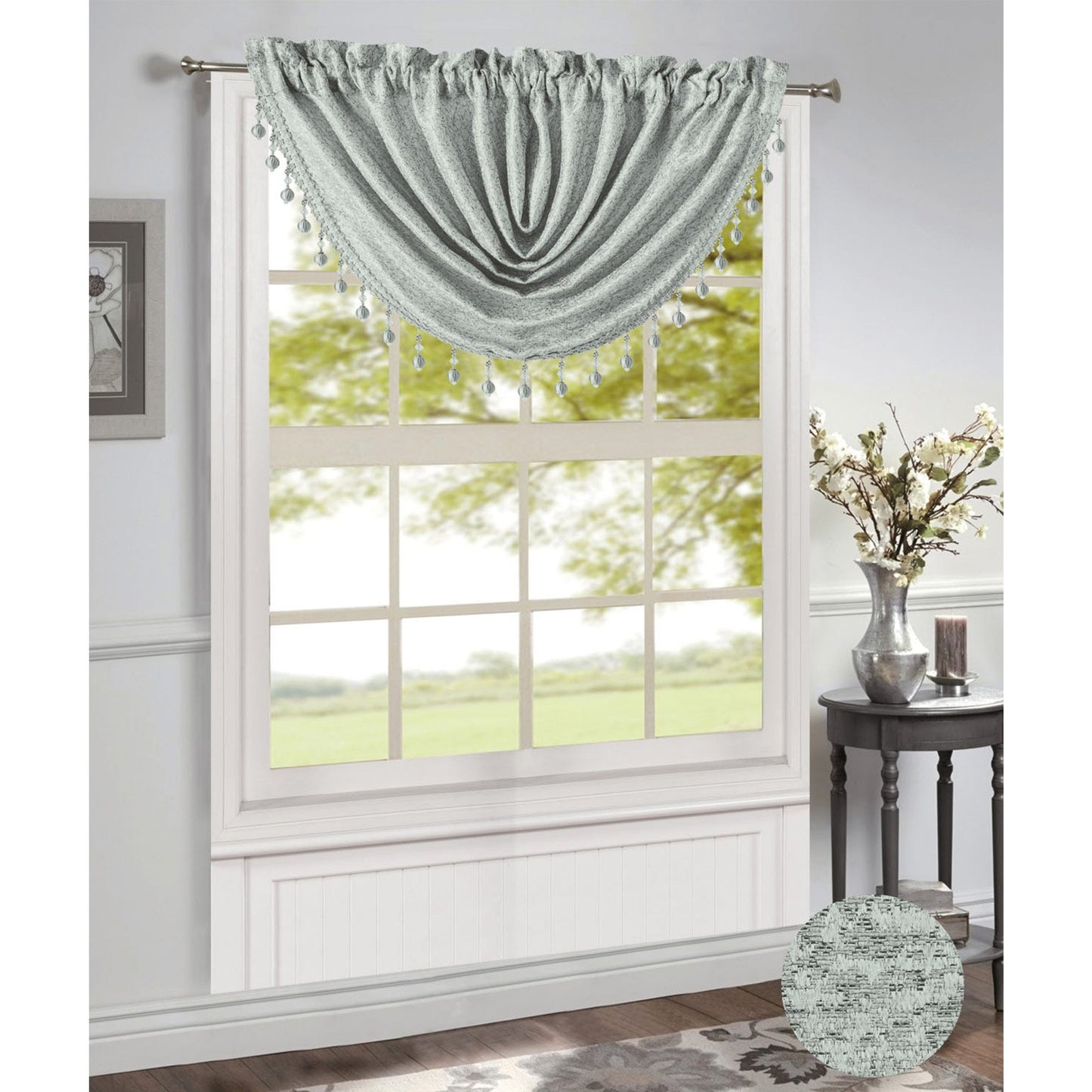 Norah Jacquard Rod Pocket Window Valance, Silver, 48x37 Inches