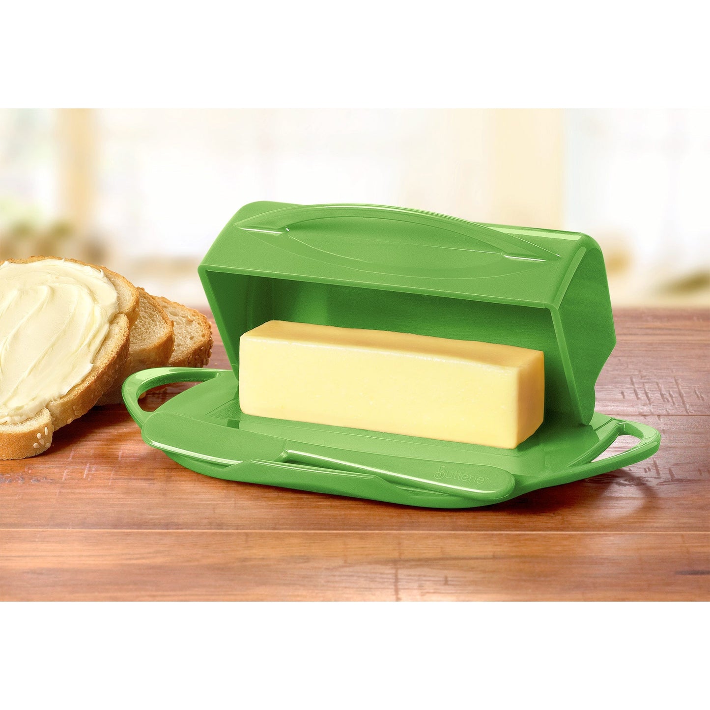 My Store Flip-Top Butter Dish With Spreader, Green, 9x5.5x3 Inches