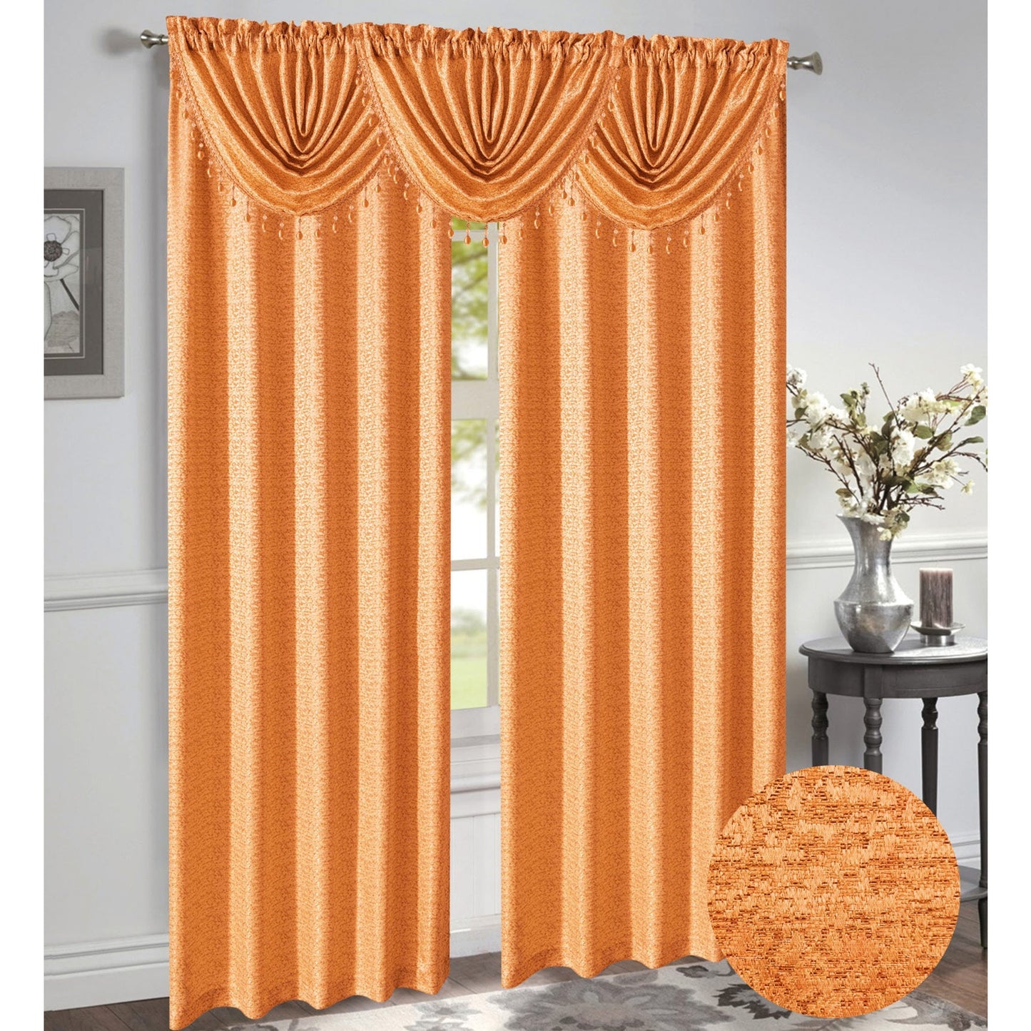 Norah Jacquard Rod Pocket Window Panel, Orange, 54x84 Inches