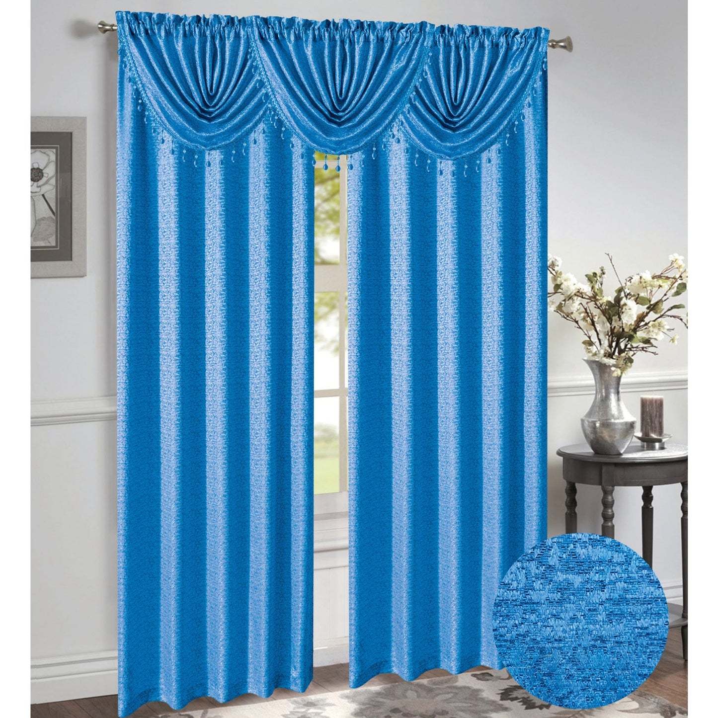 Norah Jacquard Rod Pocket Window Panel, Navy, 54x84 Inches