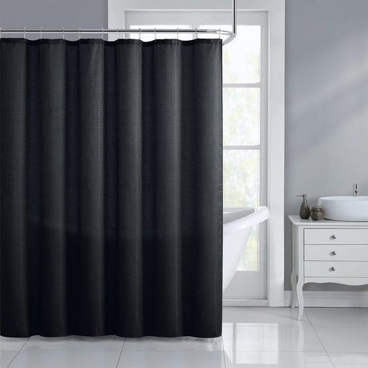 My Store 13 Piece Jacquard Dobby Shower Curtain Set with Hooks, Black, 70x72 Inches