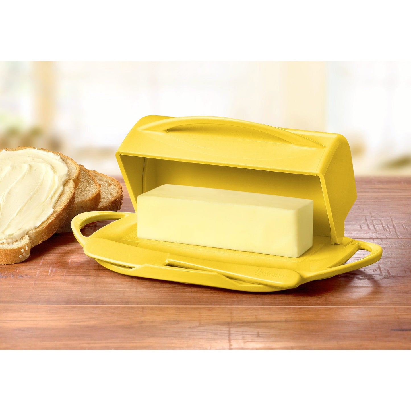 My Store Flip-Top Butter Dish With Spreader, Yellow, 9x5.5x3 Inches