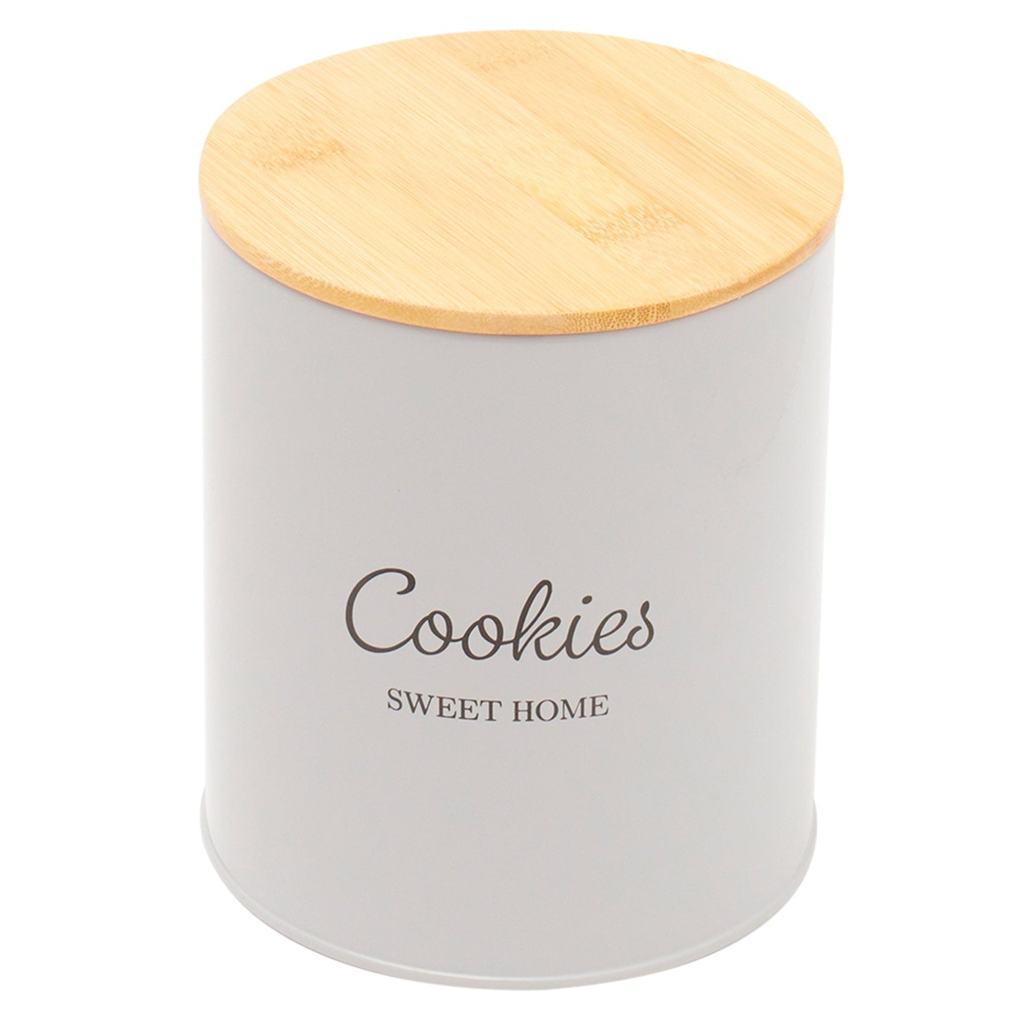 My Store Tin Kitchen Canister With Bamboo Top, Cookies, Bonny Grey, 5.5x6.5 Inches
