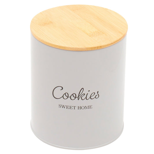 My Store Tin Kitchen Canister With Bamboo Top, Cookies, Bonny Grey, 5.5x6.5 Inches