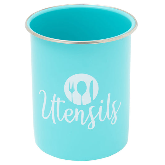 My Store Utensils Cutlery Holder with Steel Rim, Turquoise, 5x6 Inches