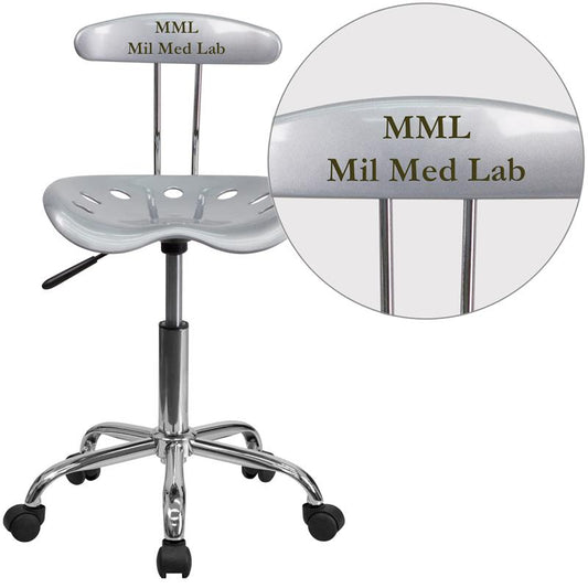 Personalized Vibrant Silver and Chrome Swivel Task Office Chair with Tractor Seat