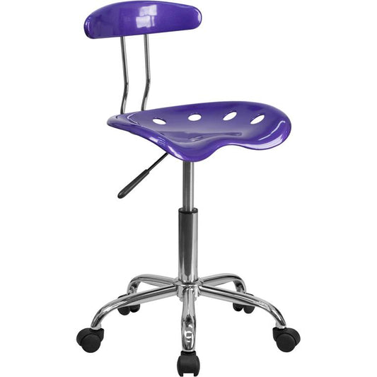 Vibrant Violet and Chrome Swivel Task Office Chair with Tractor Seat