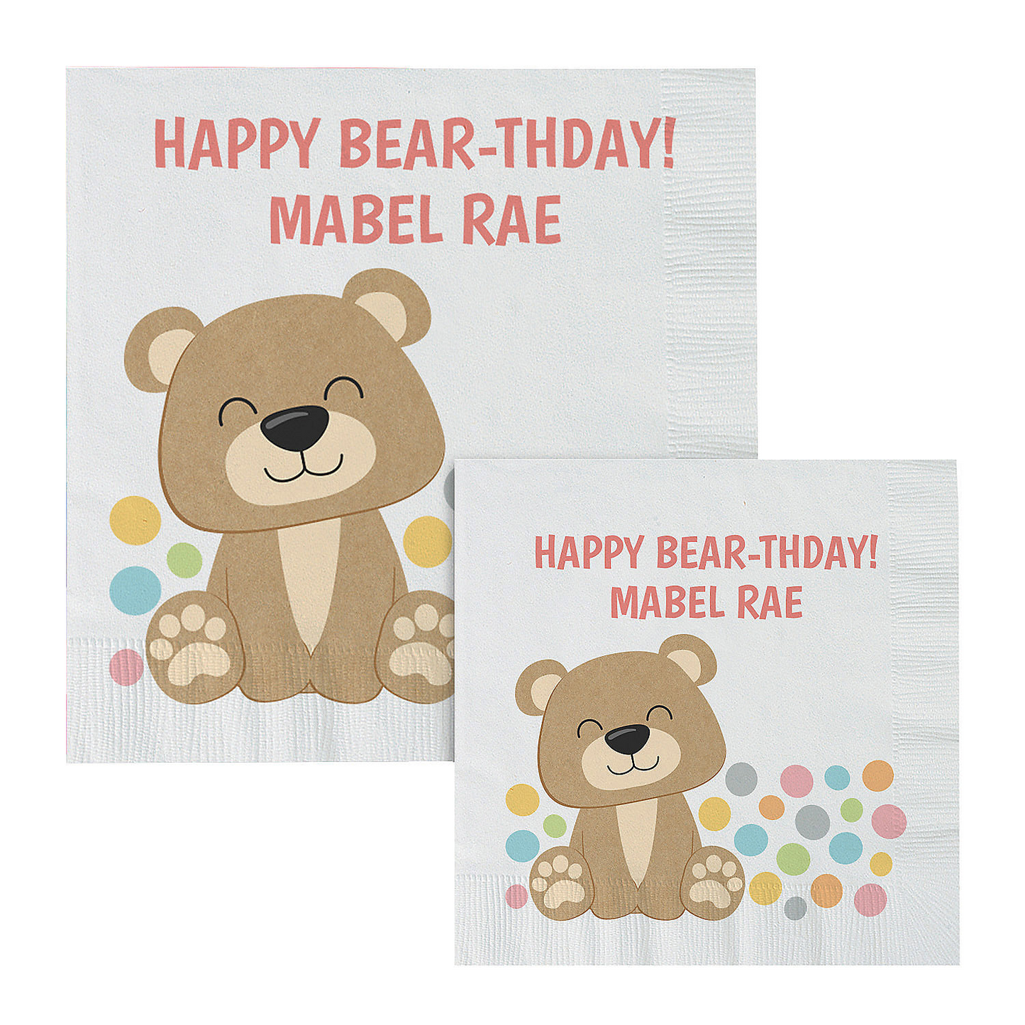 Personalized 1st Birthday Girl Teddy Bear Beverage Napkins