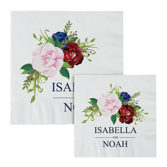 Personalized Blush Beverage Floral Napkins