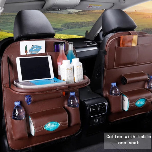 Car Back Seat Organizer Storage Bag with Foldable Table Tray Tablet Holder Tissue Box Auto Back Seat Bag Protector Accessories