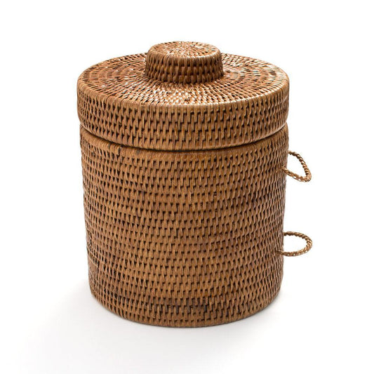 Rattan Ice Bucket with Tongs in Dark Natural - 1 Each