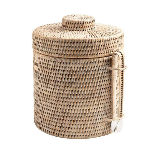 Rattan Ice Bucket with Tongs in White Natural - 1 Each