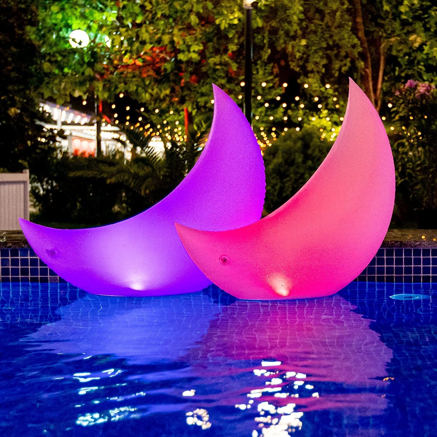 TIALLY Floating Pool Lights Solar Powered - 24" Crescent Moon - Inflatable Floating Solar Pool Lights for Swimming Pool, LED Lights for Pool Weddings - Pool Party Decor for Outdoor (2 Pack)
