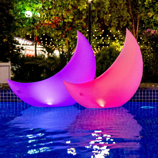 TIALLY Floating Pool Lights Solar Powered - 24" Crescent Moon - Inflatable Floating Solar Pool Lights for Swimming Pool, LED Lights for Pool Weddings - Pool Party Decor for Outdoor (2 Pack)